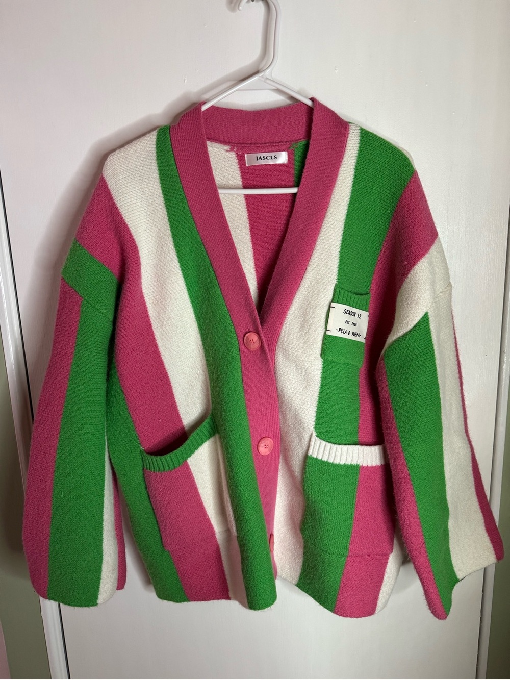 Jascls Color Block Striped Chunky Cable Knitted Oversized Sweater Cardigan